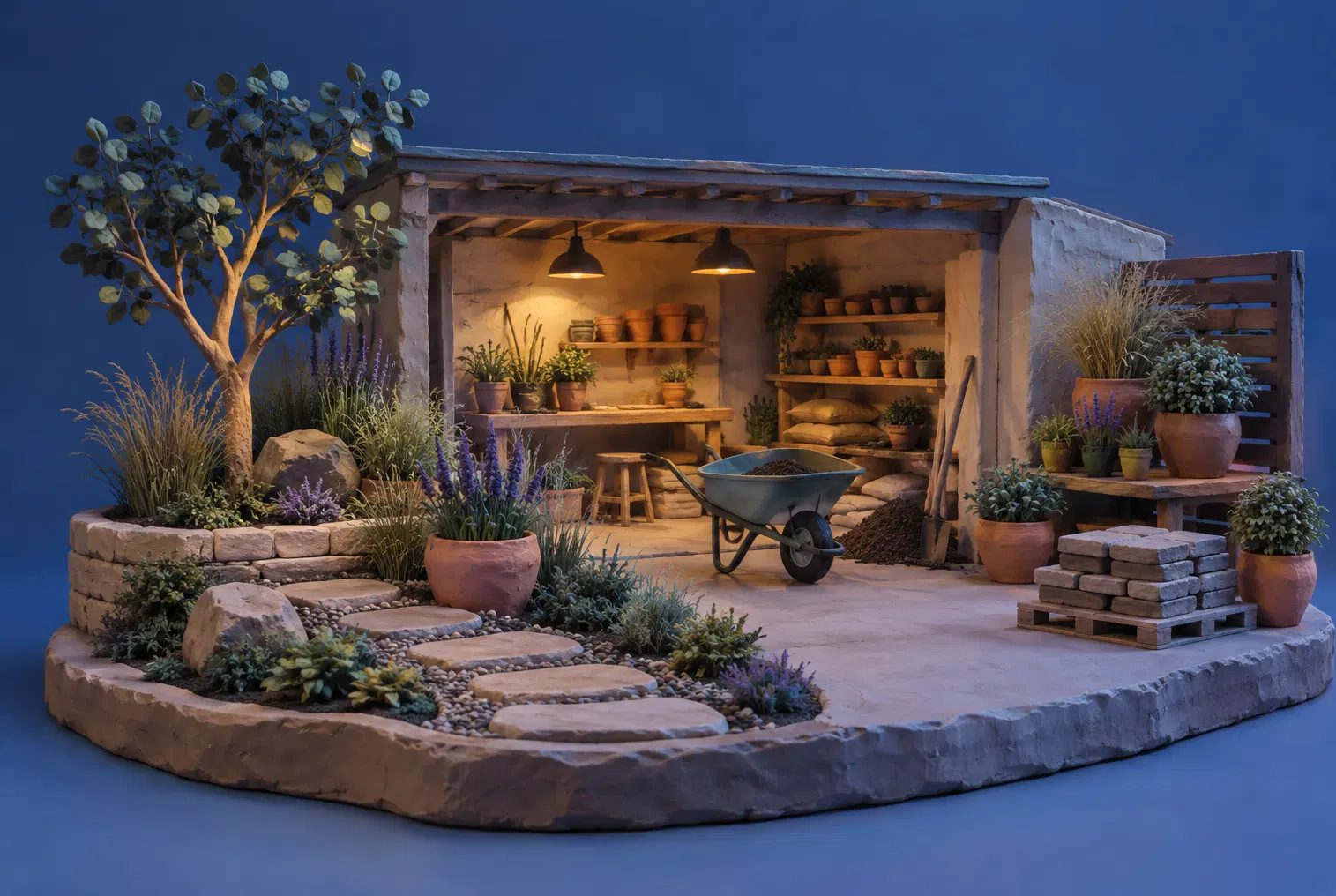 Illustration of landscaping businesses and their working space