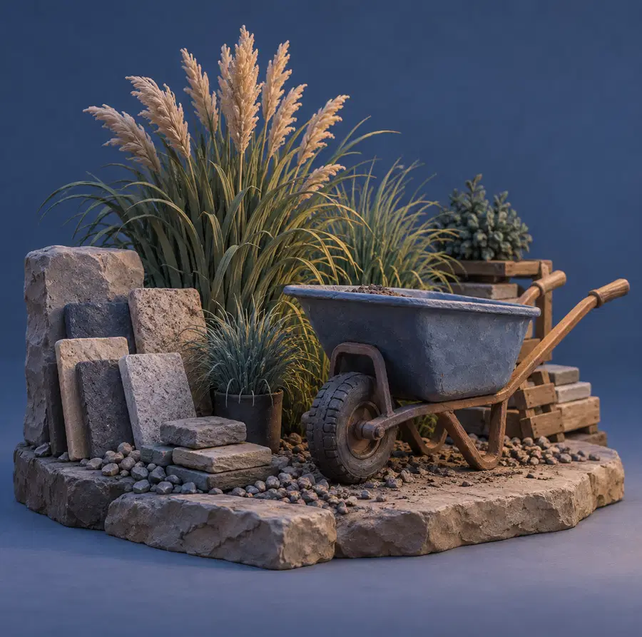 Illustration of landscaping businesses equipment and workspace
